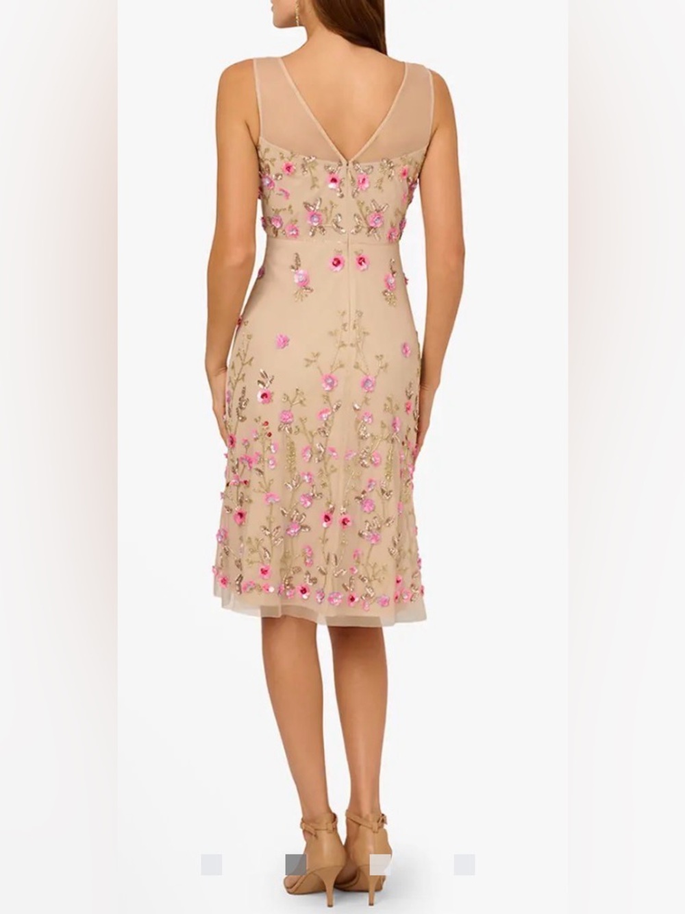 ADRIANNA PAPELL Multi Beaded Floral Dress. Ivory with flowers. Size 8. NWT.READ. - Picture 2 of 13